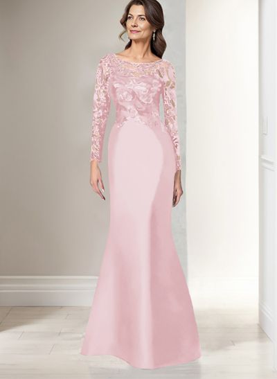 Scoop Neck Long Sleeves Floor-Length Satin/Sequined Mother Of The Bride Dresses