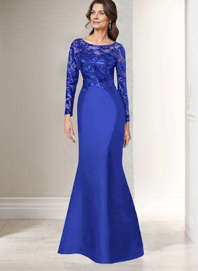 Scoop Neck Long Sleeves Floor-Length Satin/Sequined Mother Of The Bride Dresses