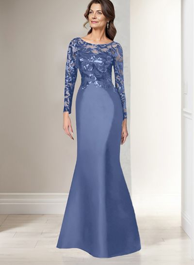 Scoop Neck Long Sleeves Floor-Length Satin/Sequined Mother Of The Bride Dresses