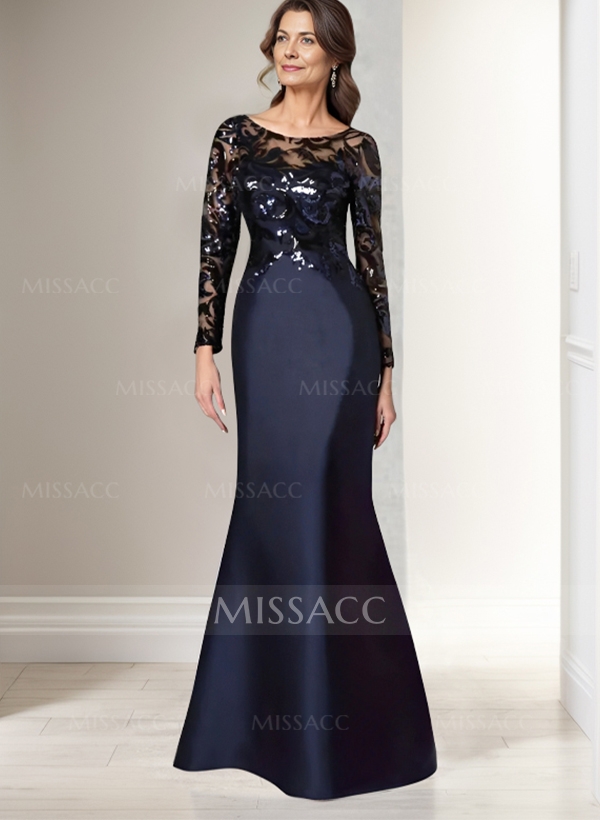 Scoop Neck Long Sleeves Floor-Length Satin/Sequined Mother Of The Bride Dresses