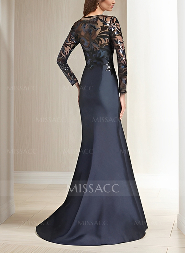 Scoop Neck Long Sleeves Floor-Length Satin/Sequined Mother Of The Bride Dresses