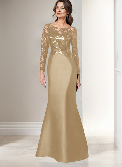 Scoop Neck Long Sleeves Floor-Length Satin/Sequined Mother Of The Bride Dresses