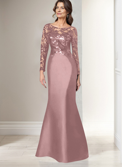 Scoop Neck Long Sleeves Floor-Length Satin/Sequined Mother Of The Bride Dresses