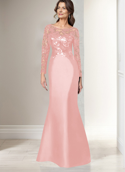 Scoop Neck Long Sleeves Floor-Length Satin/Sequined Mother Of The Bride Dresses