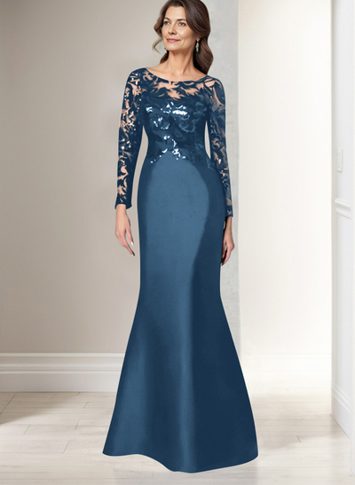 Scoop Neck Long Sleeves Floor-Length Satin/Sequined Mother Of The Bride Dresses