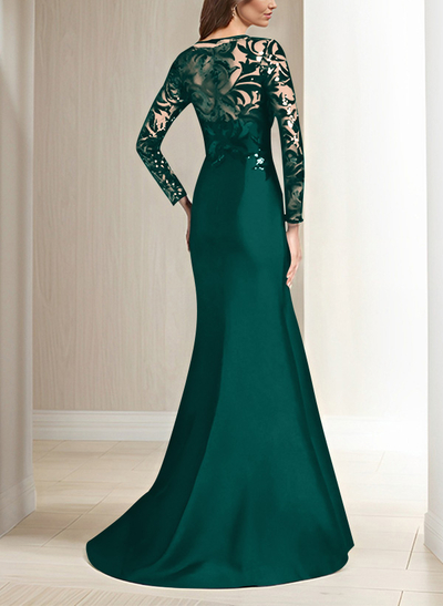 Scoop Neck Long Sleeves Floor-Length Satin/Sequined Mother Of The Bride Dresses