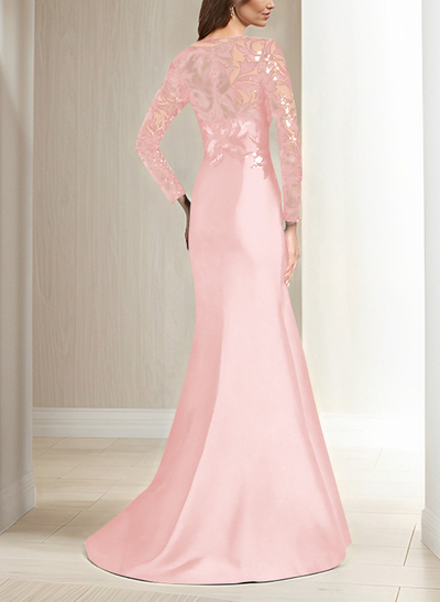 Scoop Neck Long Sleeves Floor-Length Satin/Sequined Mother Of The Bride Dresses