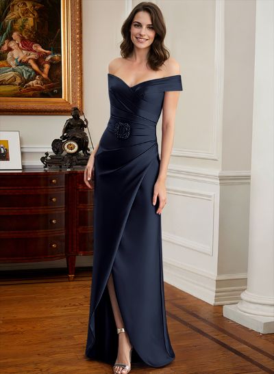 Elegant Off-The-Shoulder Floor-Length Satin Mother Of The Bride Dresses