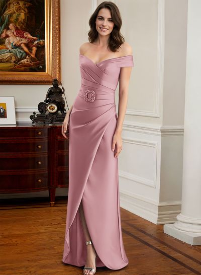 Elegant Off-The-Shoulder Floor-Length Satin Mother Of The Bride Dresses