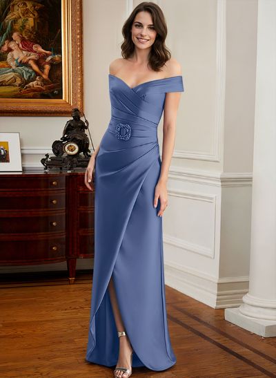 Elegant Off-The-Shoulder Floor-Length Satin Mother Of The Bride Dresses