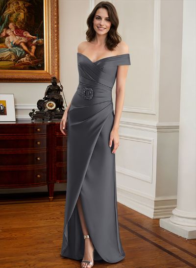 Elegant Off-The-Shoulder Floor-Length Satin Mother Of The Bride Dresses