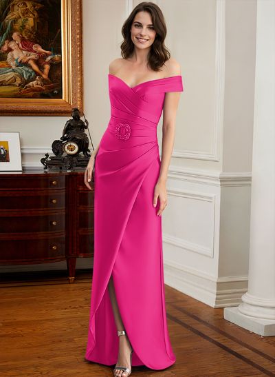 Elegant Off-The-Shoulder Floor-Length Satin Mother Of The Bride Dresses