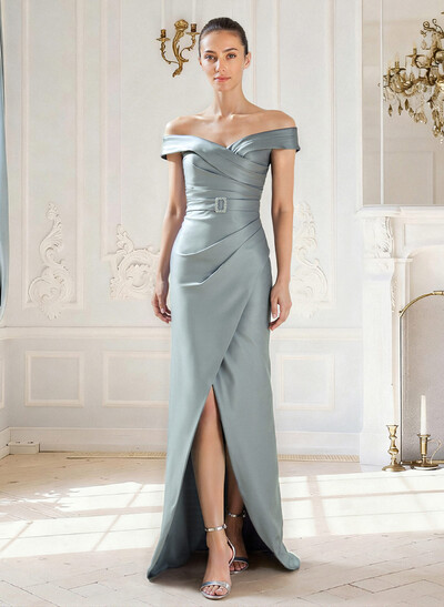Elegant Off-The-Shoulder Floor-Length Satin Mother Of The Bride Dresses