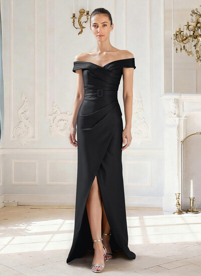 Elegant Off-The-Shoulder Floor-Length Satin Mother Of The Bride Dresses