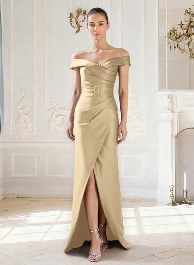 Elegant Off-The-Shoulder Floor-Length Satin Mother Of The Bride Dresses