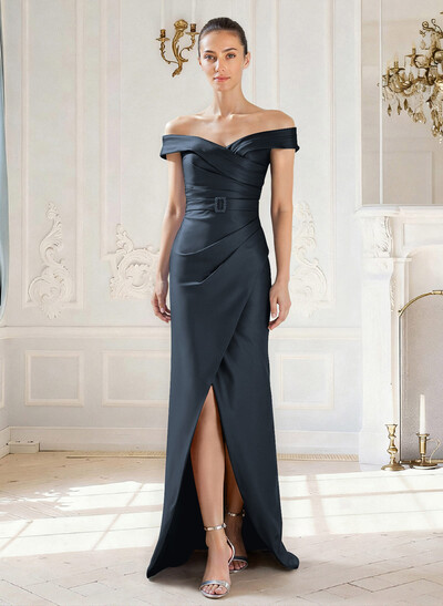 Elegant Off-The-Shoulder Floor-Length Satin Mother Of The Bride Dresses