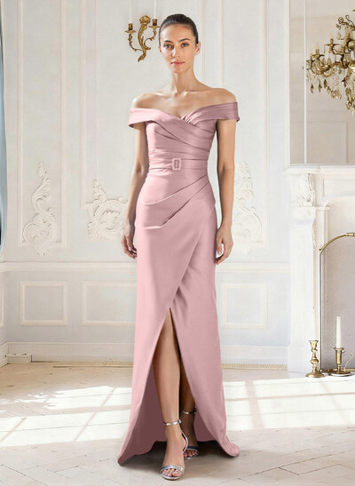 Elegant Off-The-Shoulder Floor-Length Satin Mother Of The Bride Dresses