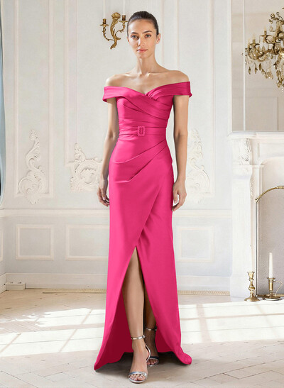 Elegant Off-The-Shoulder Floor-Length Satin Mother Of The Bride Dresses