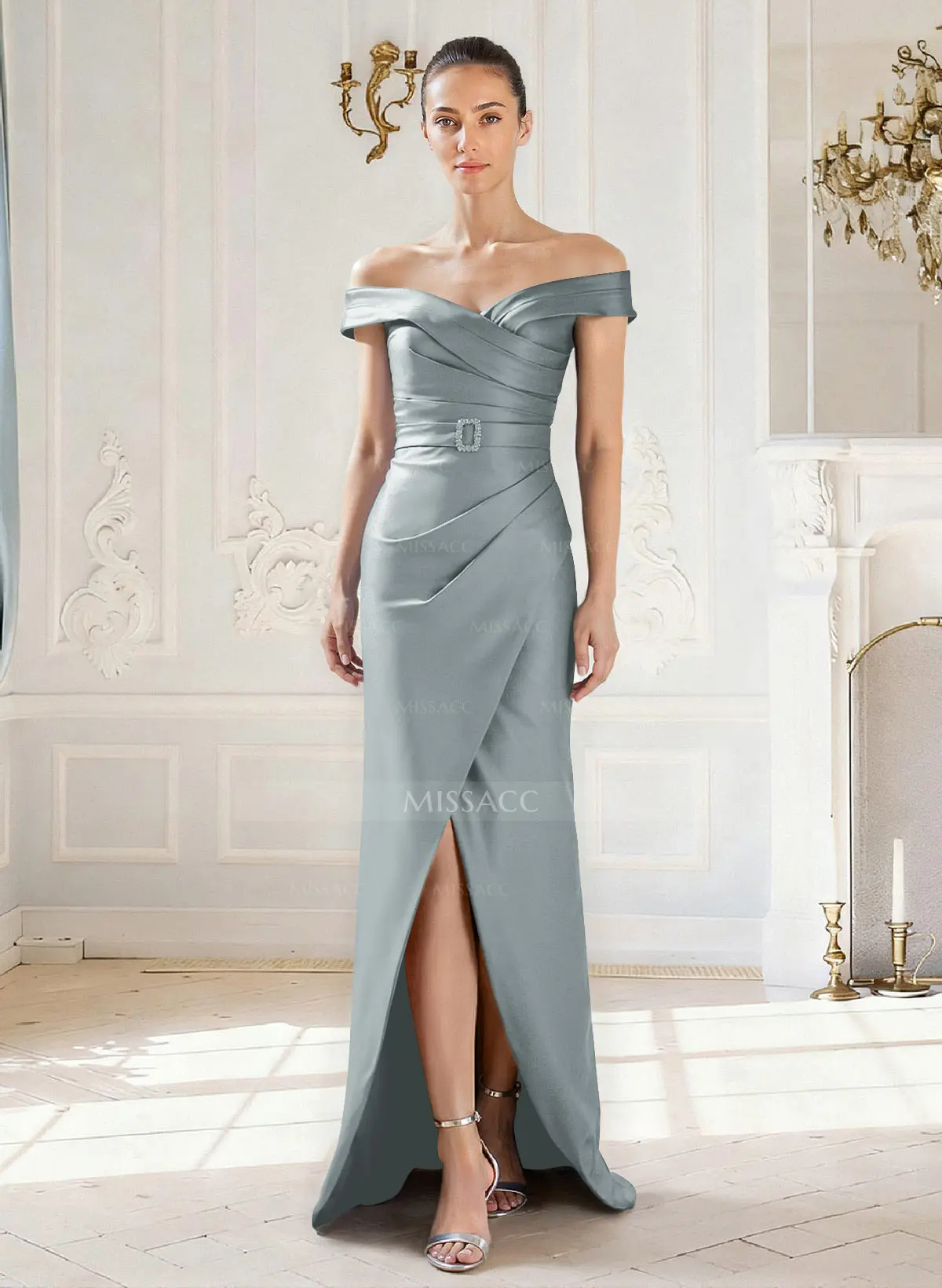 Elegant Off-The-Shoulder Floor-Length Satin Mother Of The Bride Dresses -  Missacc Australia