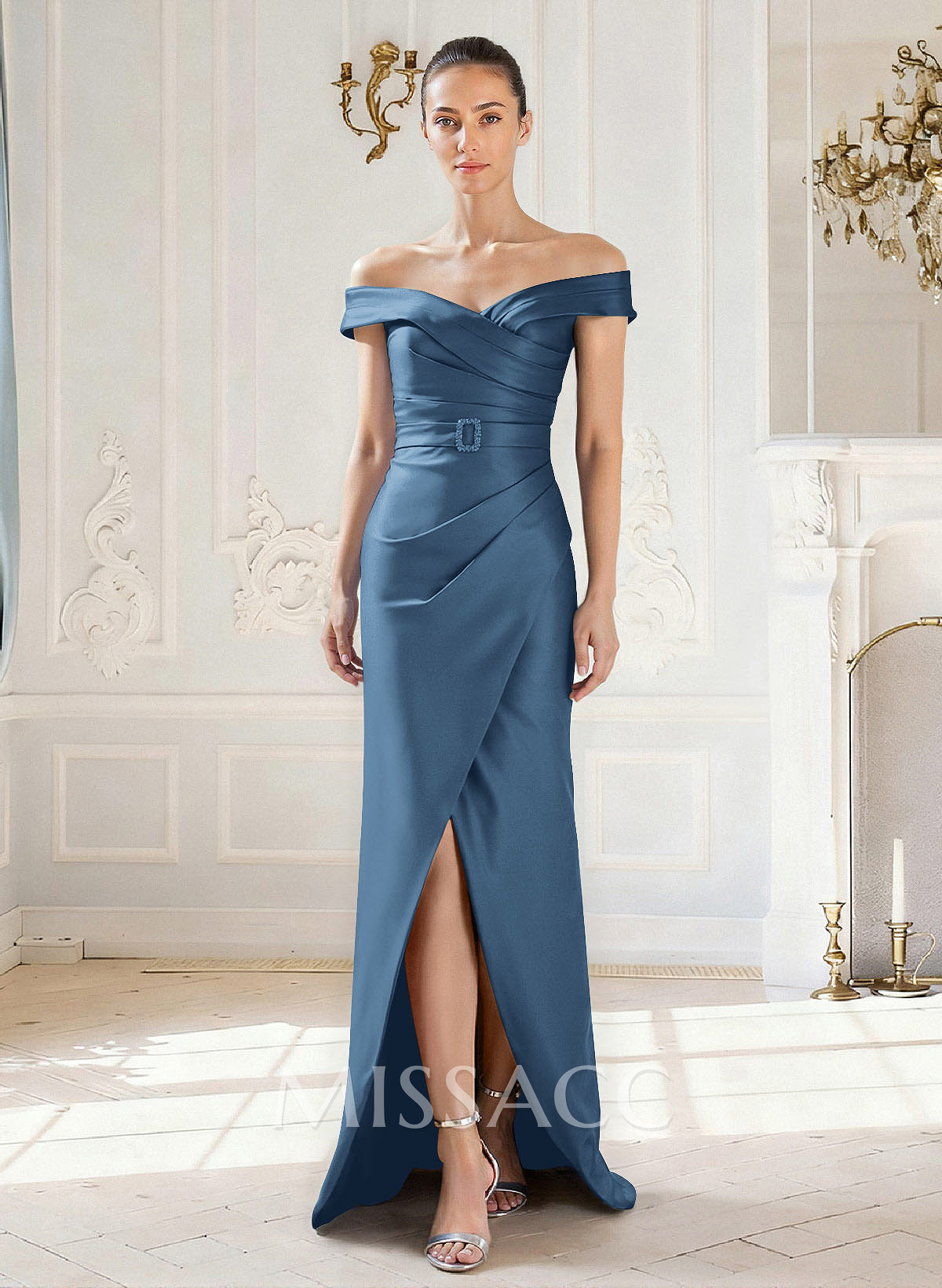 Elegant Off-The-Shoulder Floor-Length Satin Mother Of The Bride Dresses