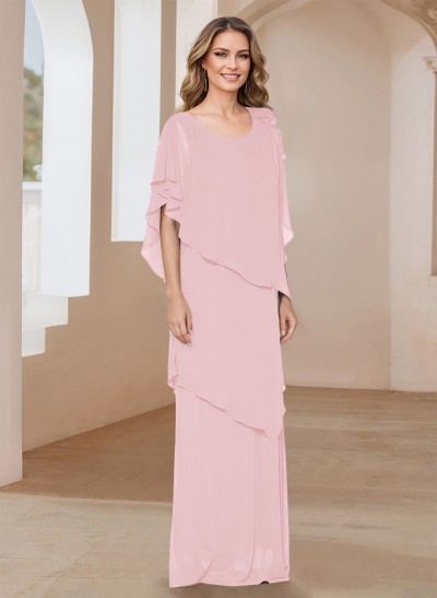 Sheath/Column Scoop Neck Chiffon Mother Of The Bride Dresses With Flower(s)