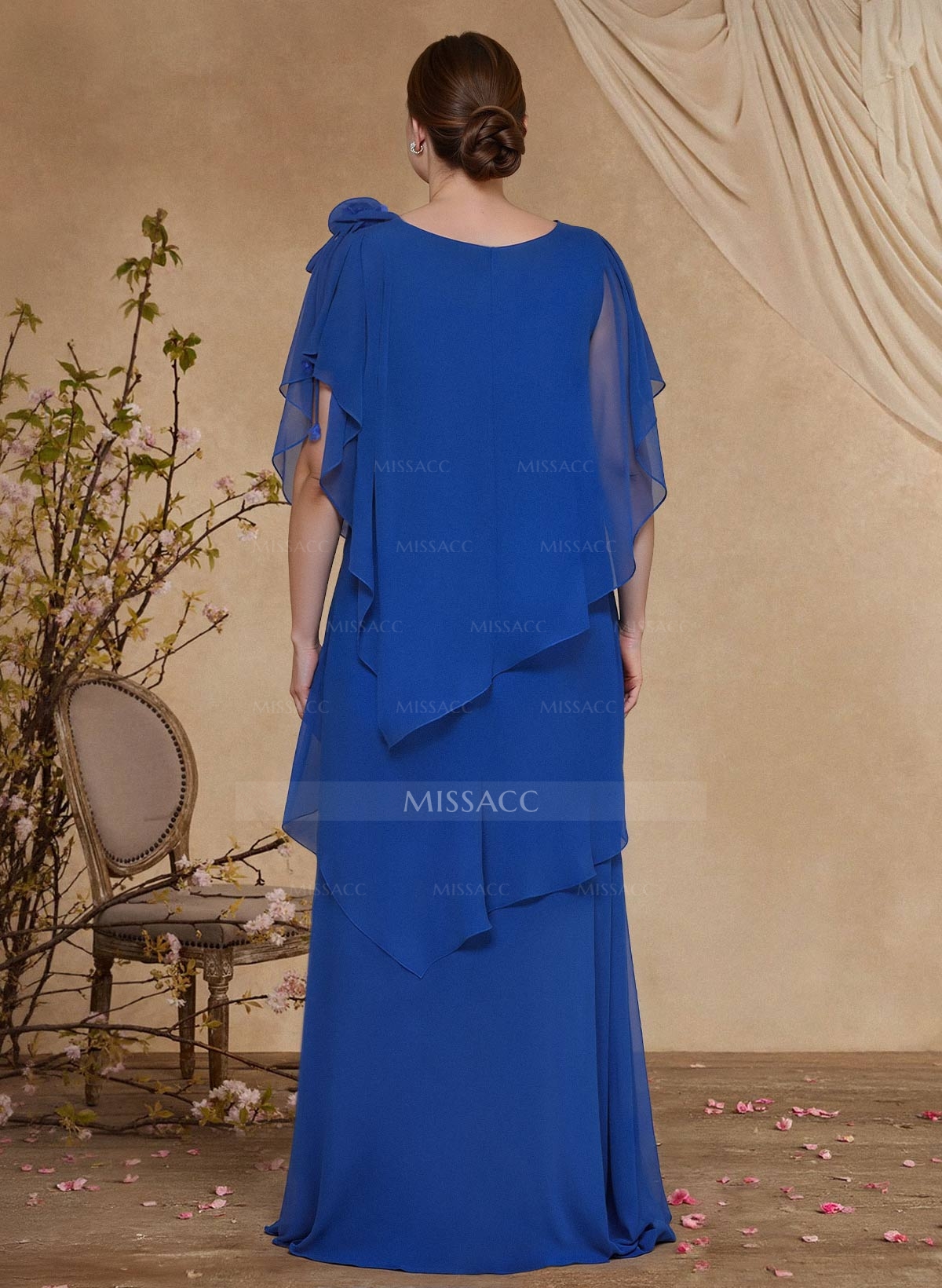 Sheath/Column Scoop Neck Chiffon Mother Of The Bride Dresses With Flower(s)