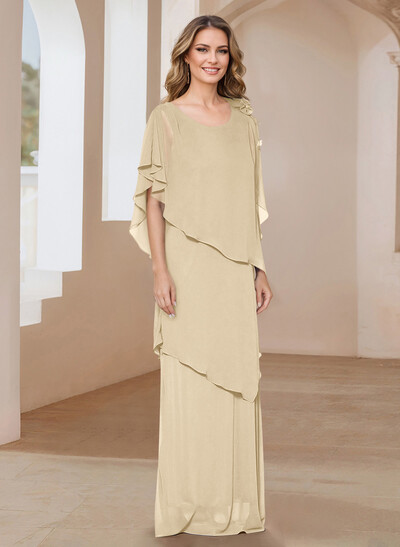 Sheath/Column Scoop Neck Chiffon Mother Of The Bride Dresses With Flower(s)
