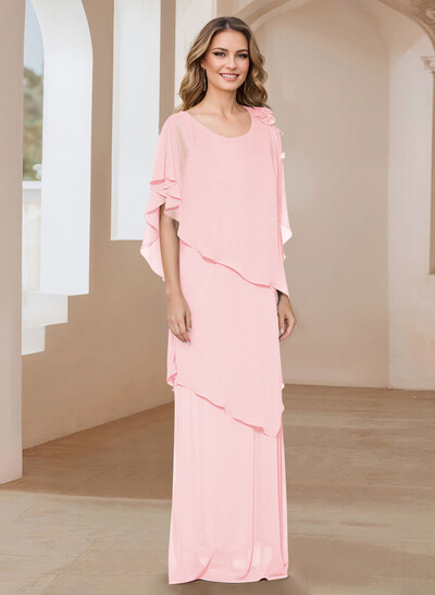Sheath/Column Scoop Neck Chiffon Mother Of The Bride Dresses With Flower(s)