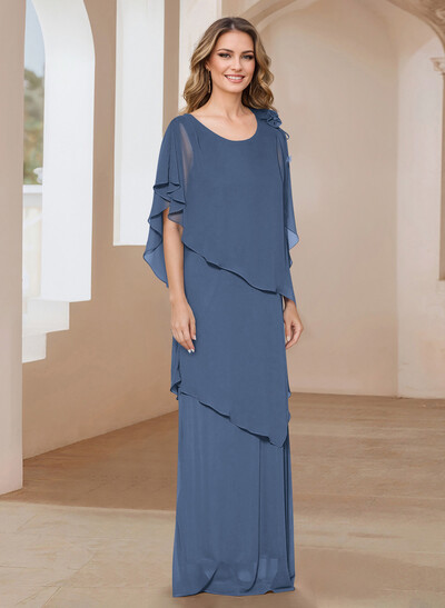 Sheath/Column Scoop Neck Chiffon Mother Of The Bride Dresses With Flower(s)
