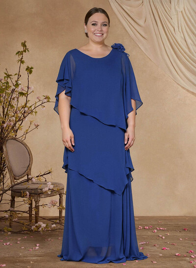 Sheath/Column Scoop Neck Chiffon Mother Of The Bride Dresses With Flower(s)