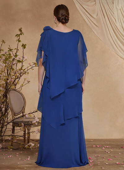 Sheath/Column Scoop Neck Chiffon Mother Of The Bride Dresses With Flower(s)