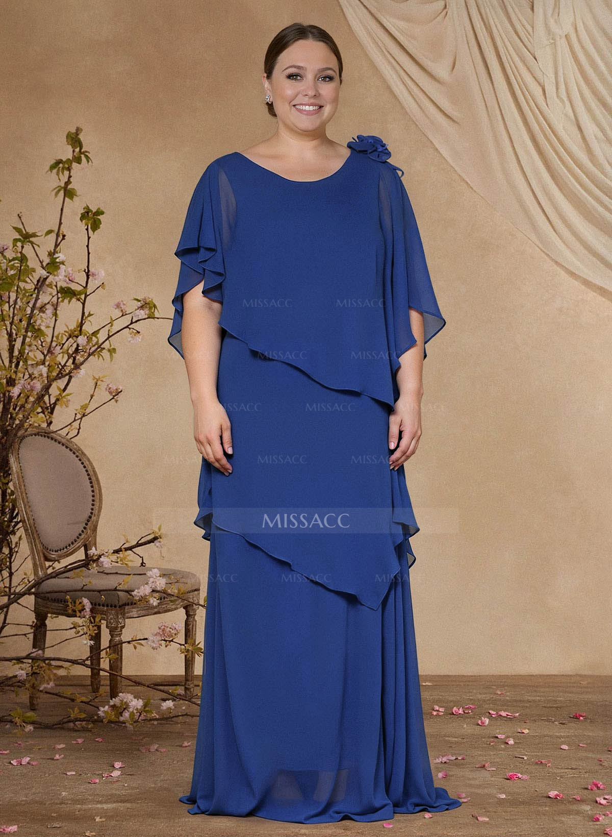 Sheath/Column Scoop Neck Chiffon Mother Of The Bride Dresses With Flower(s)