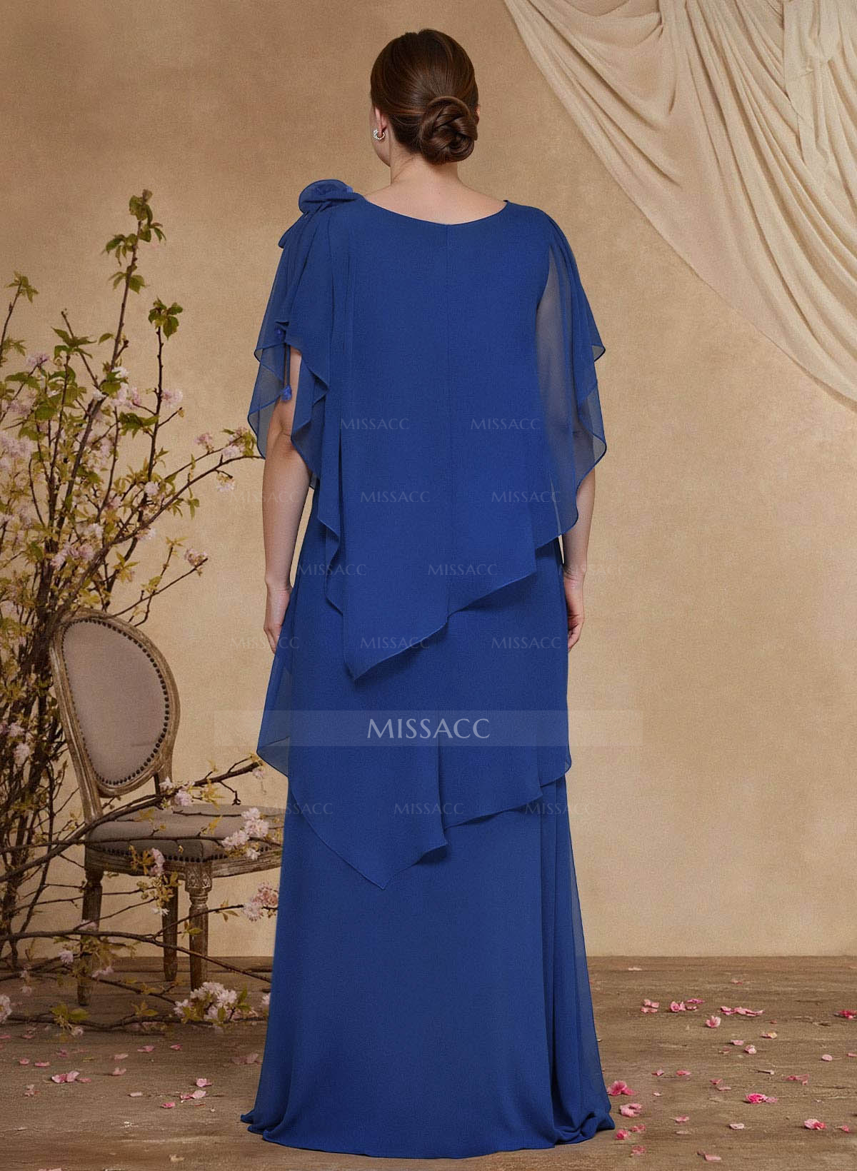 Sheath/Column Scoop Neck Chiffon Mother Of The Bride Dresses With Flower(s)