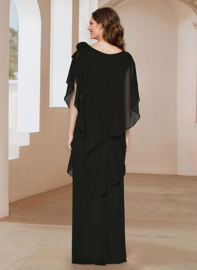 Sheath/Column Scoop Neck Chiffon Mother Of The Bride Dresses With Flower(s)