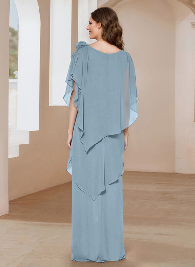 Sheath/Column Scoop Neck Chiffon Mother Of The Bride Dresses With Flower(s)