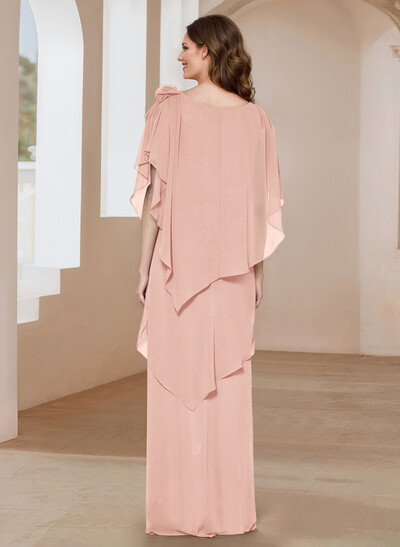 Sheath/Column Scoop Neck Chiffon Mother Of The Bride Dresses With Flower(s)