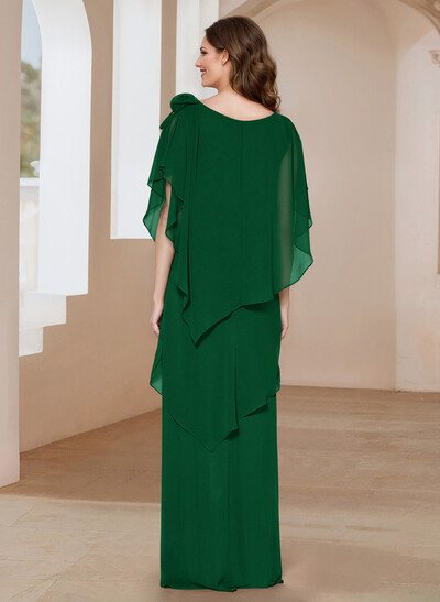 Sheath/Column Scoop Neck Chiffon Mother Of The Bride Dresses With Flower(s)