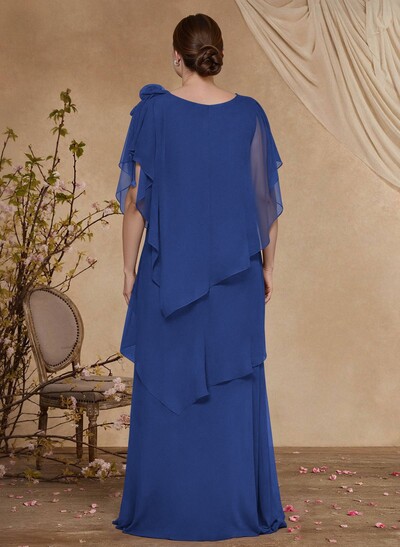 Sheath/Column Scoop Neck Chiffon Mother Of The Bride Dresses With Flower(s)