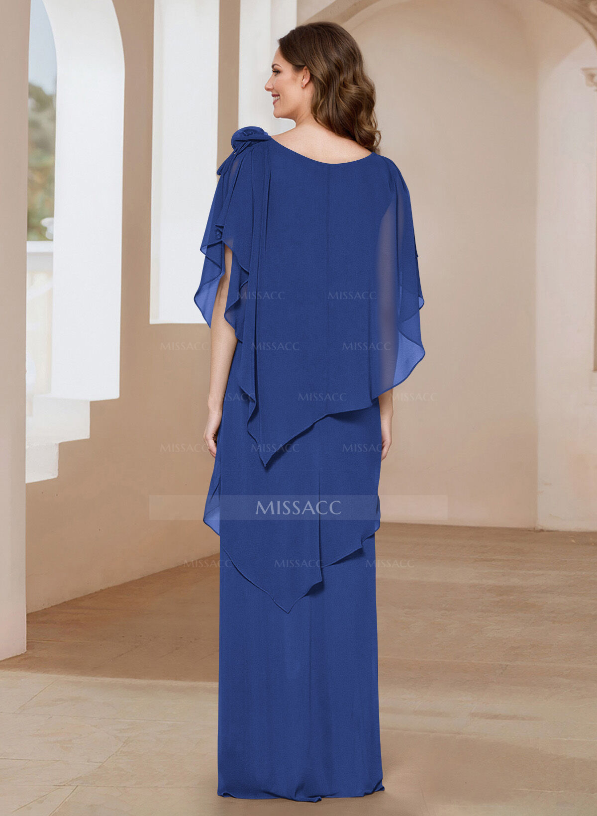 Sheath/Column Scoop Neck Chiffon Mother Of The Bride Dresses With Flower(s)