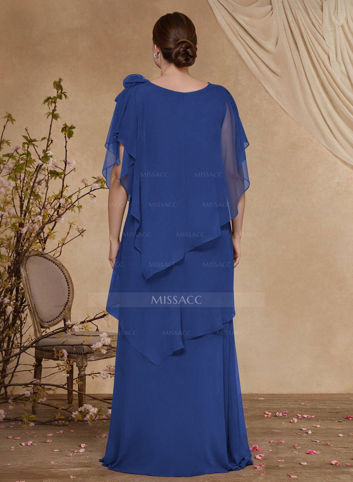 Sheath/Column Scoop Neck Chiffon Mother Of The Bride Dresses With Flower(s)