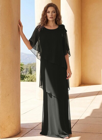 Sheath/Column Scoop Neck Chiffon Mother Of The Bride Dresses With Flower(s)