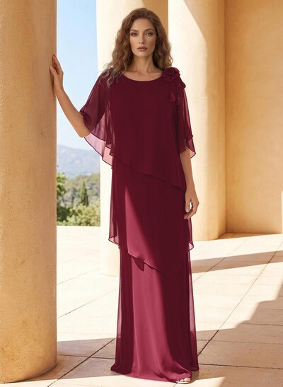 Sheath/Column Scoop Neck Chiffon Mother Of The Bride Dresses With Flower(s)