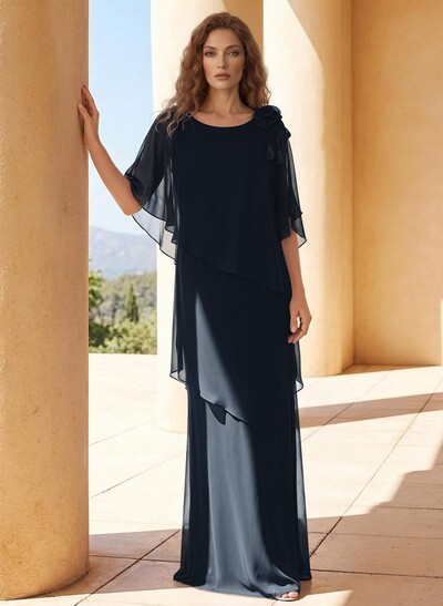 Sheath/Column Scoop Neck Chiffon Mother Of The Bride Dresses With Flower(s)