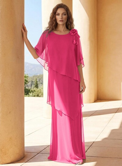 Sheath/Column Scoop Neck Chiffon Mother Of The Bride Dresses With Flower(s)