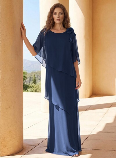 Sheath/Column Scoop Neck Chiffon Mother Of The Bride Dresses With Flower(s)