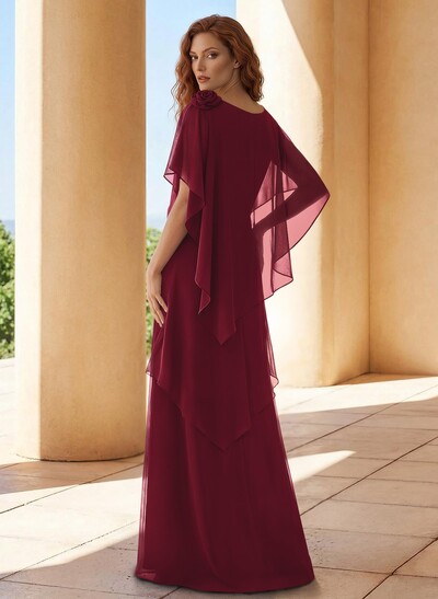 Sheath/Column Scoop Neck Chiffon Mother Of The Bride Dresses With Flower(s)