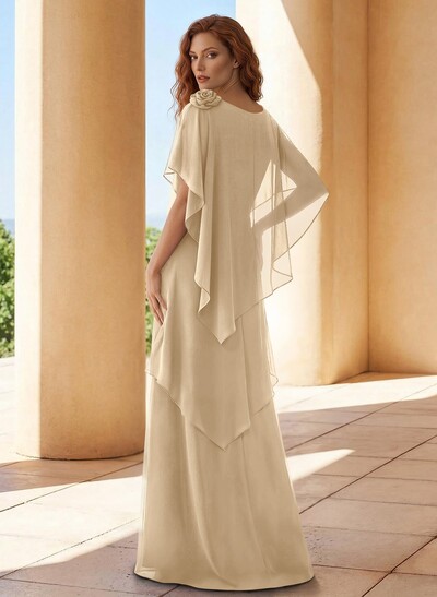Sheath/Column Scoop Neck Chiffon Mother Of The Bride Dresses With Flower(s)