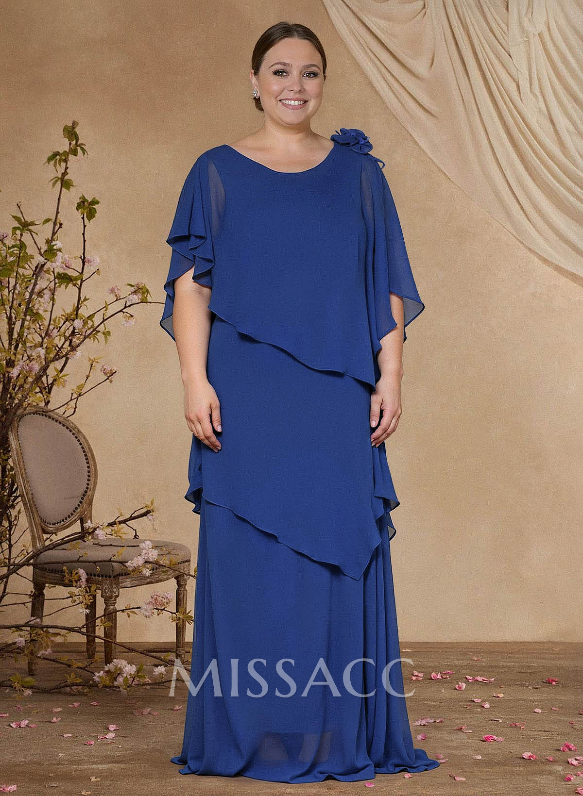 Sheath/Column Scoop Neck Chiffon Mother Of The Bride Dresses With Flower(s) Sheath/Column Scoop Neck Chiffon Mother Of The Bride Dresses With Flower(s)