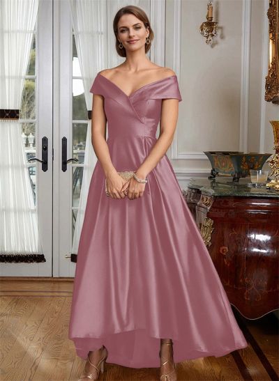 A-Line Off-The-Shoulder Sleeveless Asymmetrical Satin Bridesmaid Dresses