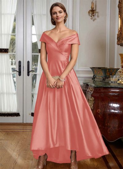 A-Line Off-The-Shoulder Sleeveless Asymmetrical Satin Bridesmaid Dresses